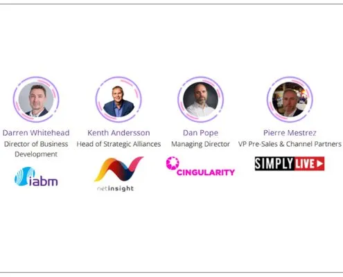 Four headshots with names and titles: Darren Whitehead, Kenth Andersson, Dan Pope, Pierre Mestrez, each with company logos below.